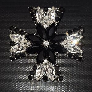 Vintage Weiss Maltese Cross Brooch Black Clear Rhinestones Large Statement RARE